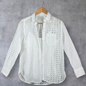 J.Crew White Eyelet Button Down Shirt 100% Cotton Classic Fit Size 2